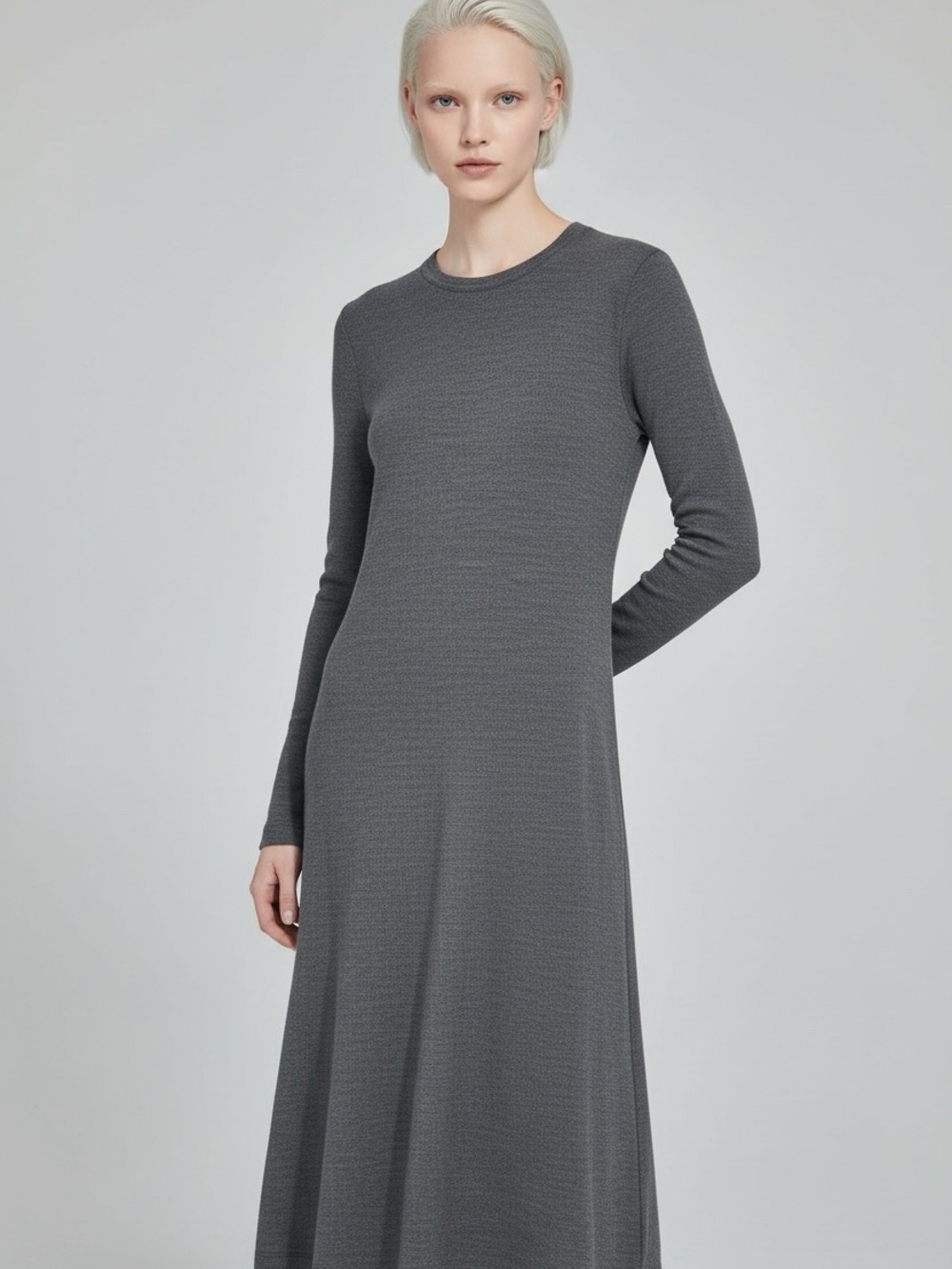 Comme des Garcons Tricot Charcoal Gray Wool Jersey Midi Dress Size Small